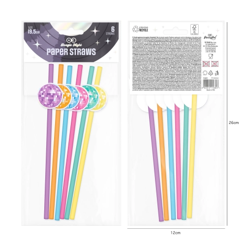 Retro Disco papír szívószálak 19,5 cm | 6 darabos készlet